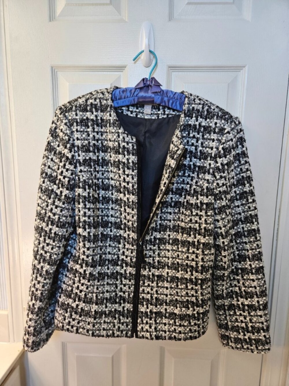 Boucle Tweed Plaid Full Zip Jacket Blazer Size 12 Nordstrom